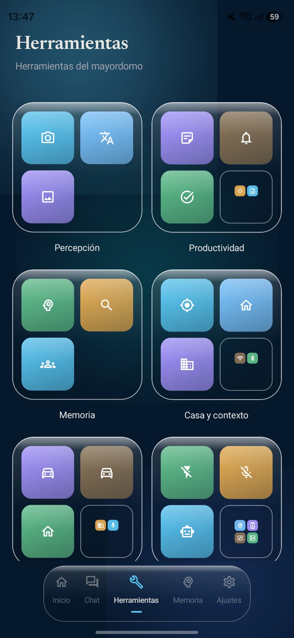Panel de herramientas de la aplicación Astur